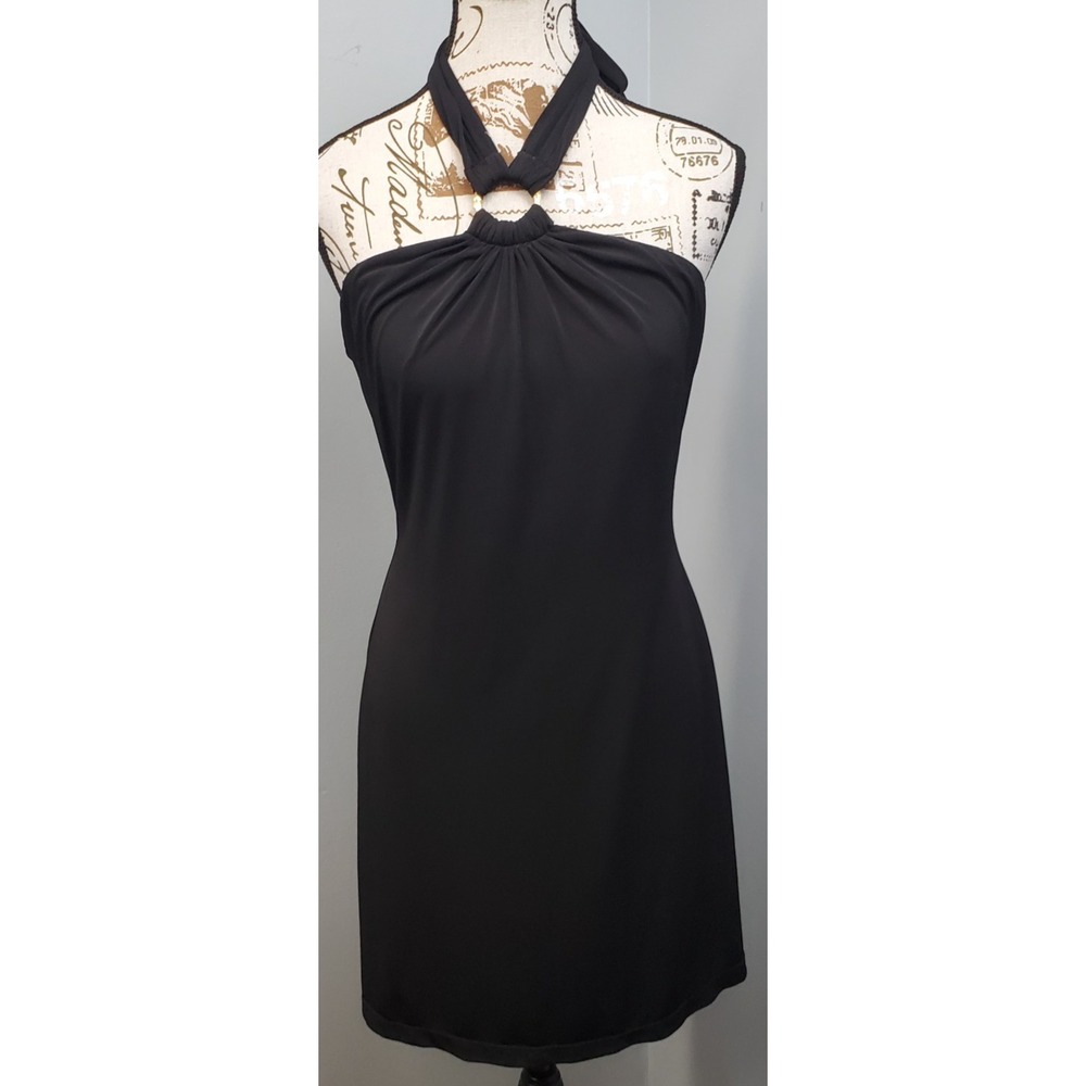 Calvin Klein Halter Dress Womens 4 Black O-Ring Detail Back Zip Party Cocktail